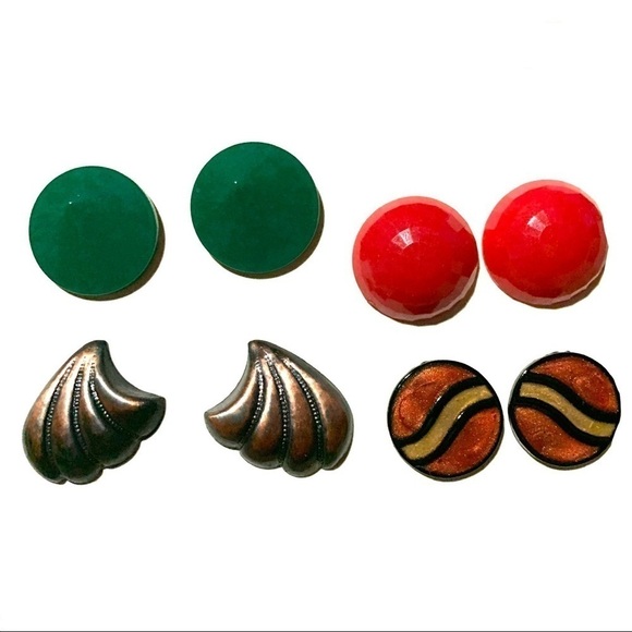 Vintage Stud Earring Lot of 4 Pairs Red Gold Green - Picture 1 of 3
